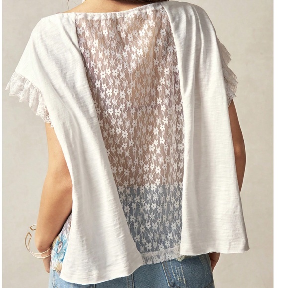 Boho Floral Print Button Detail Lace Ruffle Sleeve Cotton Top - Picture 6 of 6